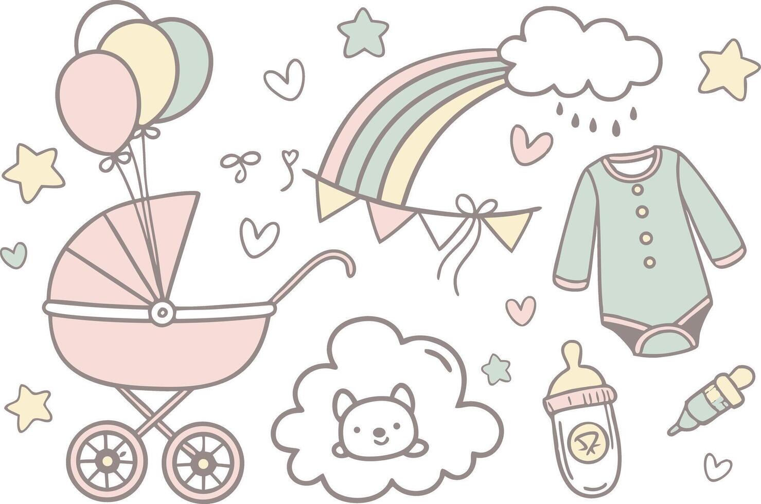 Cute Baby Shower Clipart Set with Soft Colors and Animals vector