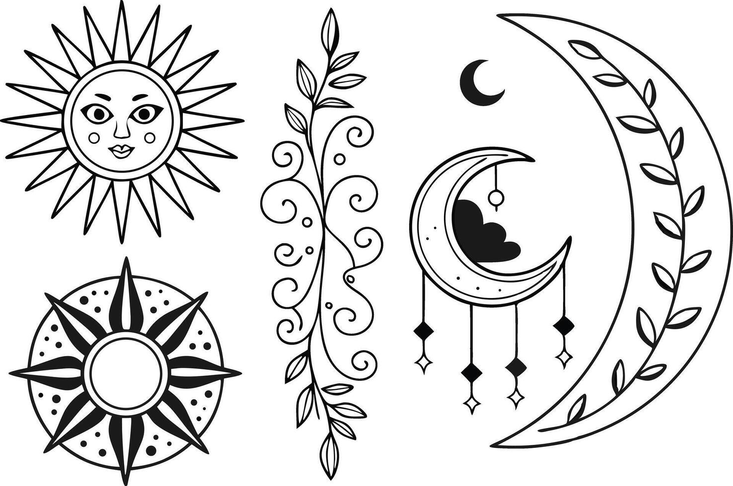 Celestial Moon and Stars Clipart for Magical Designs vector