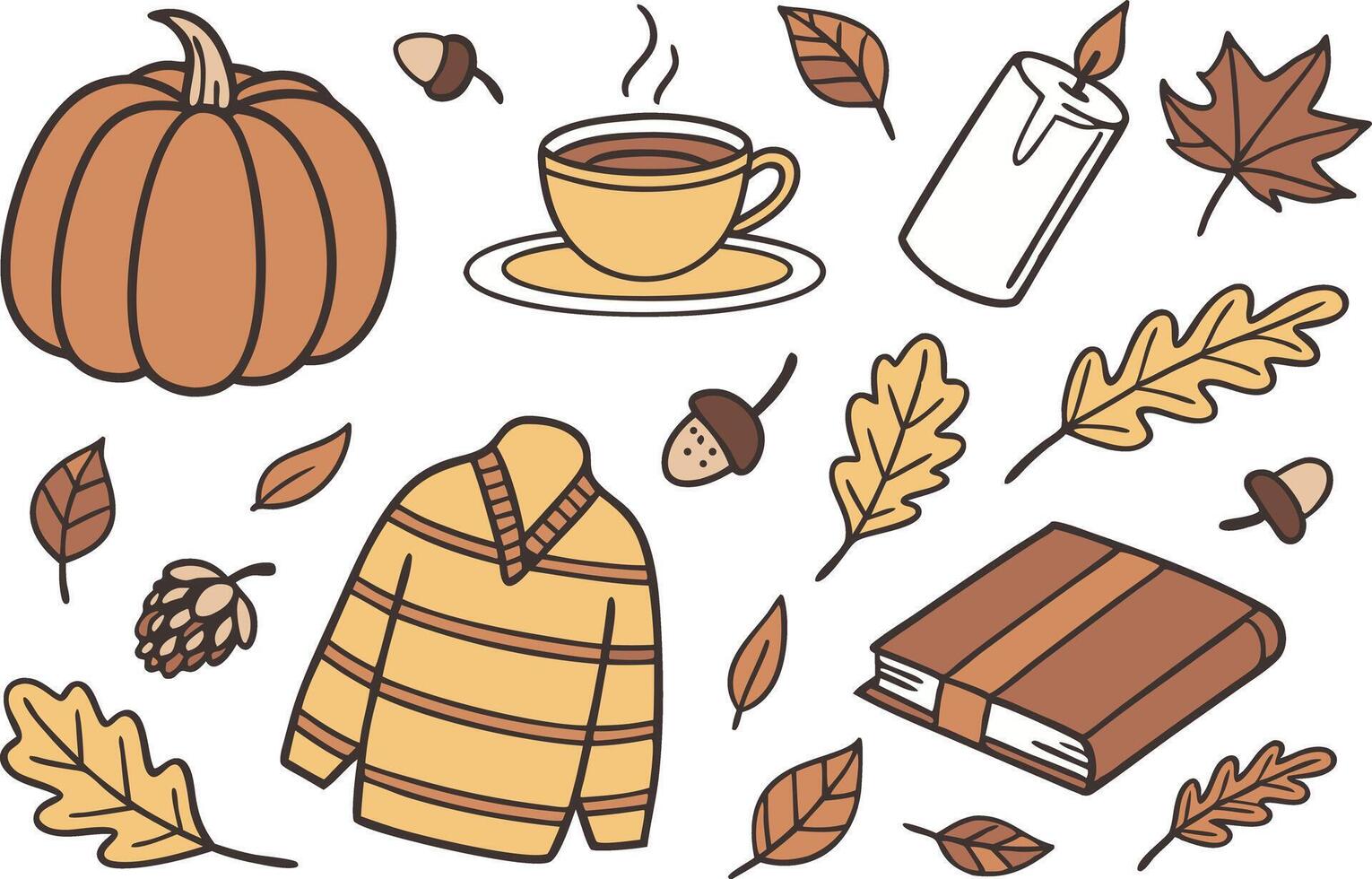 Hand Drawn Cozy Autumn Vibes Clipart Collection vector