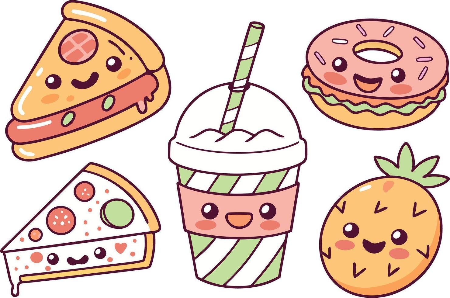 Cute Boba Tea and Donut Clipart Collection vector
