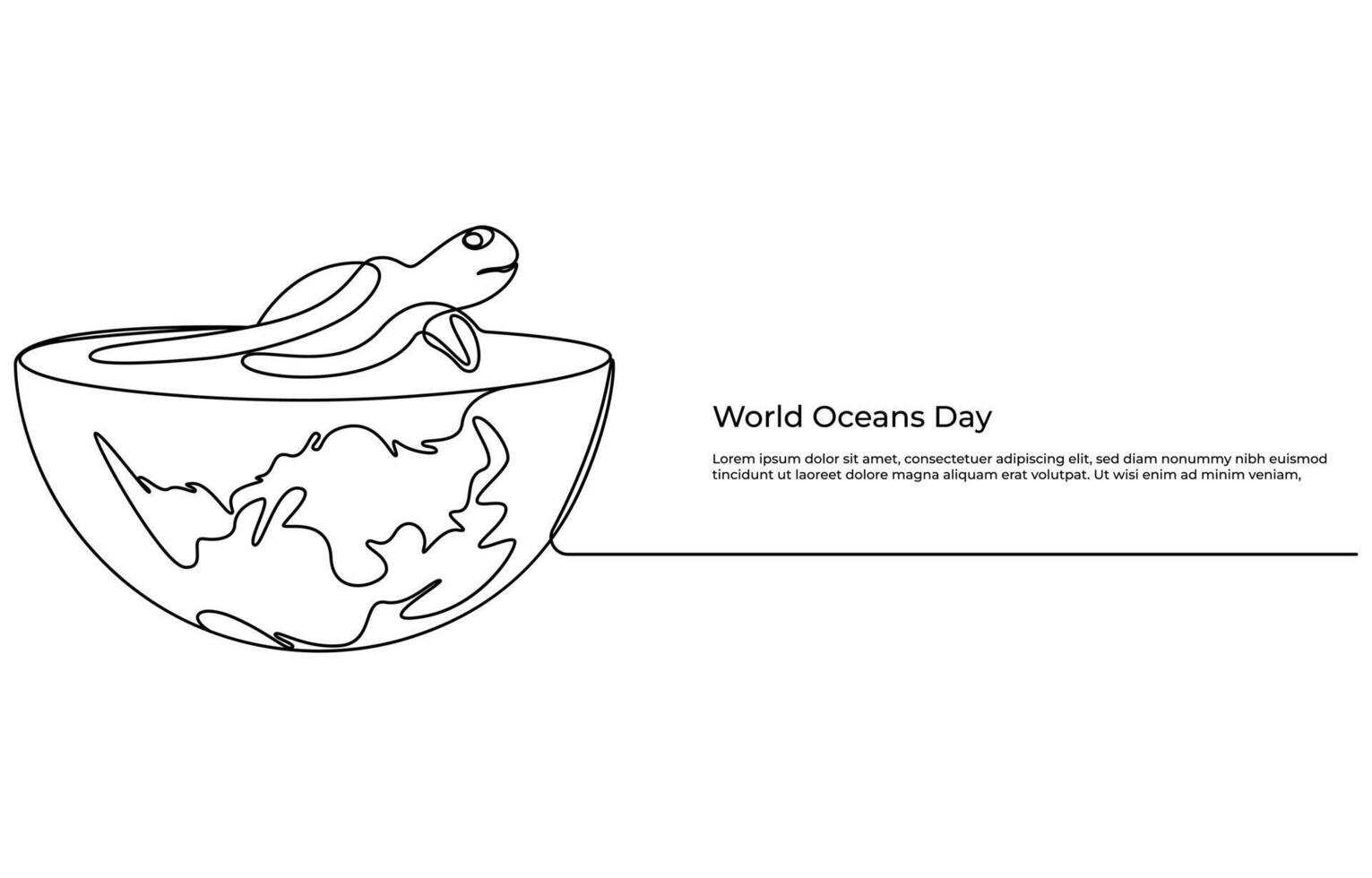 World Oceans Day Sea Turtle and Earth Line Art vector
