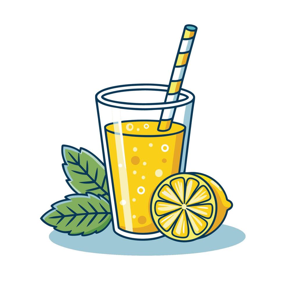 a glass of lemon juice illustration vector