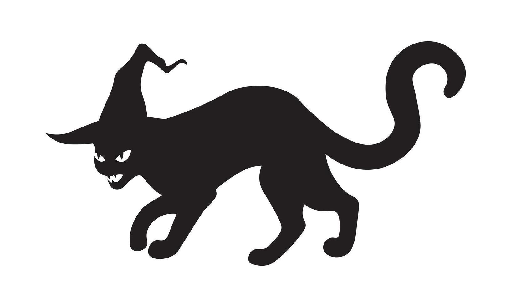 Scary Halloween cat silhouette five. Cartoon black cat vector