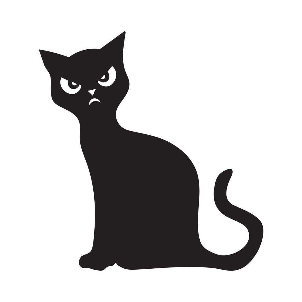 Scary Halloween cat silhouette. two Cartoon black cat vector