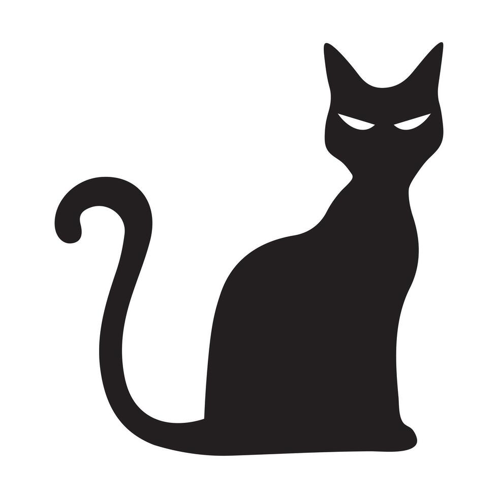 Scary Halloween cat silhouette nine. Cartoon black cat vector