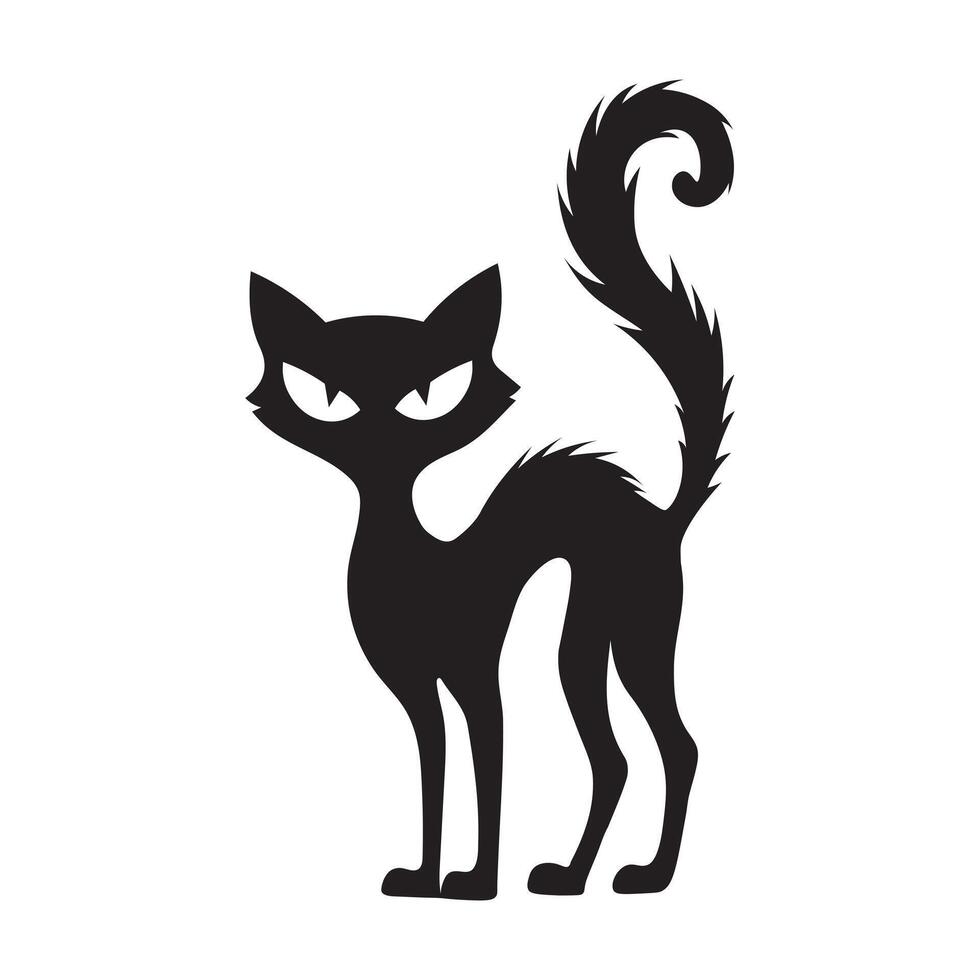 Scary Halloween cat silhouette. eight Cartoon black cat vector