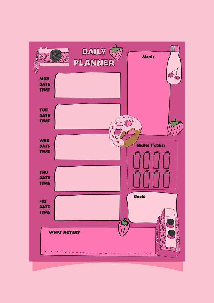 cute pink aesthetic girly daily planner. vector