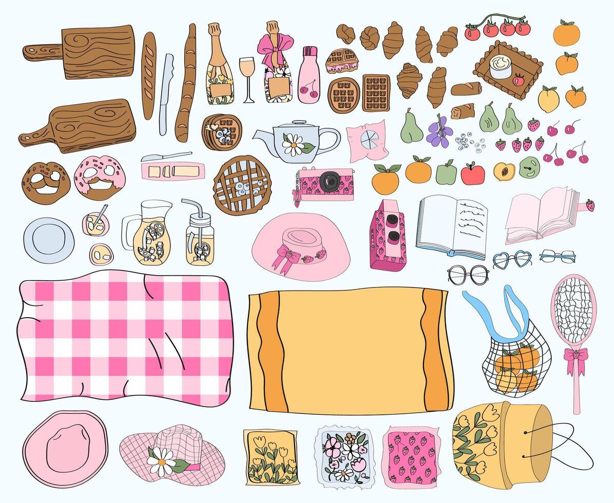 Picnic graphic elements collection. vector