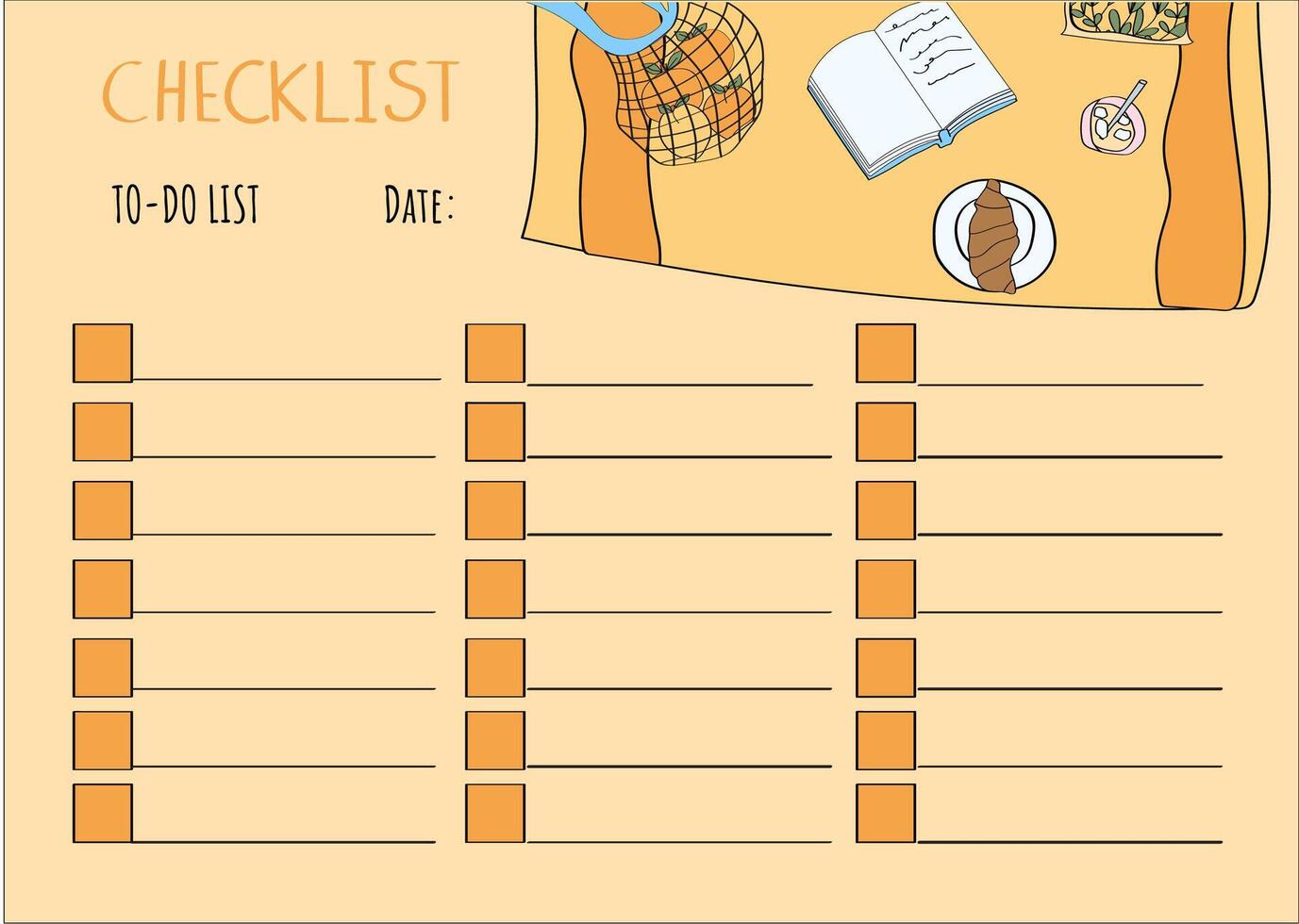Checklist template with picnic graphic elements. Planner for daily and weekly organizing. vector