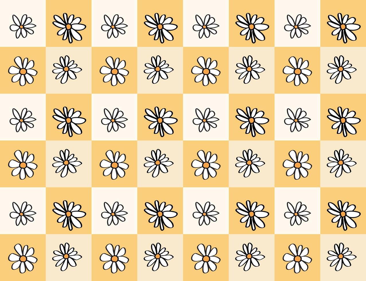retro daisy checkered board pattern. retro yellow gingham pattern. vector