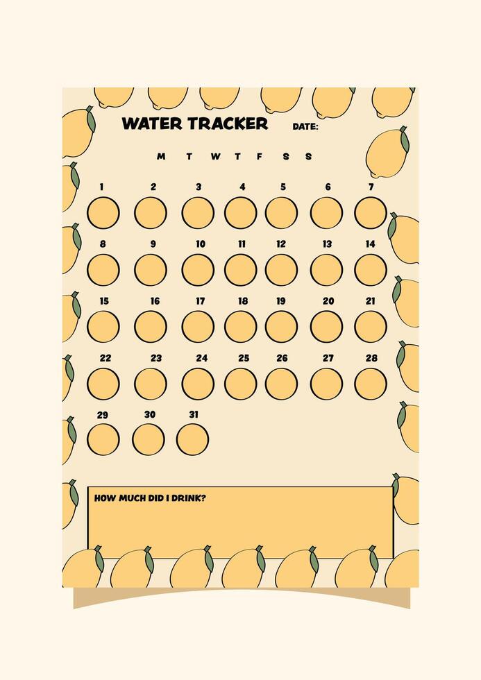 Lemon-themed water tracker. Planner for daily and weekly organizing. vector