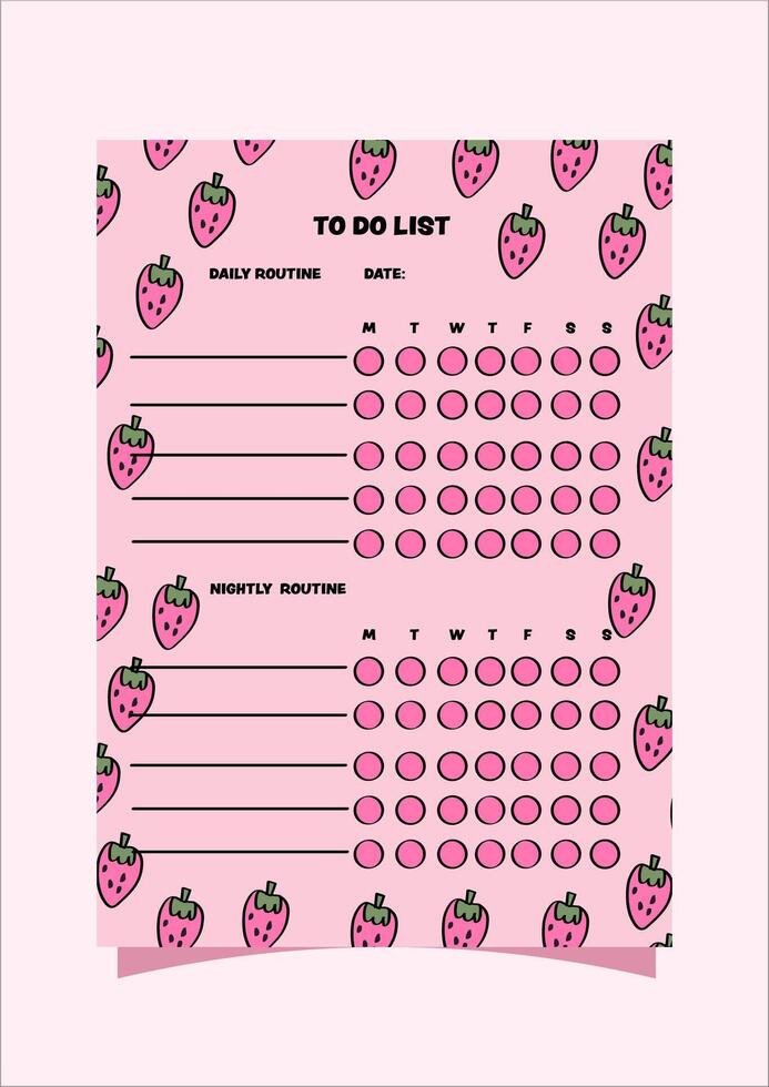 Pink strawberry habit tracker vector