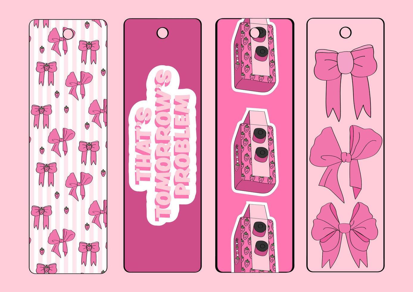 cute pink aesthetic bookmark collection vector