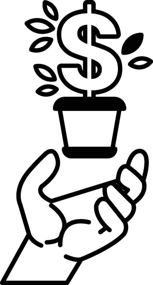 hand holding a plant in a pot with a dollar sign on top vector