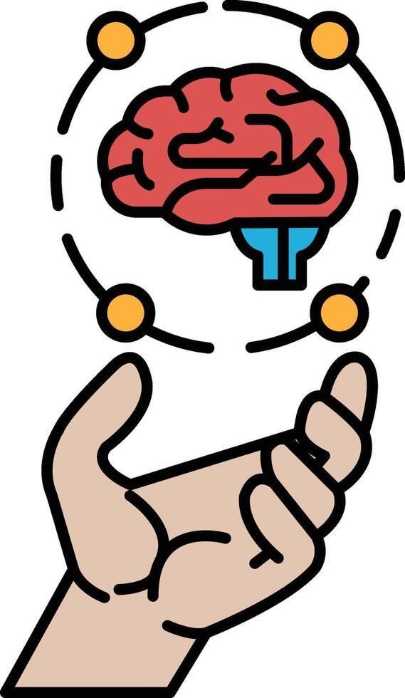 A hand holding a brain with a circle around it vector
