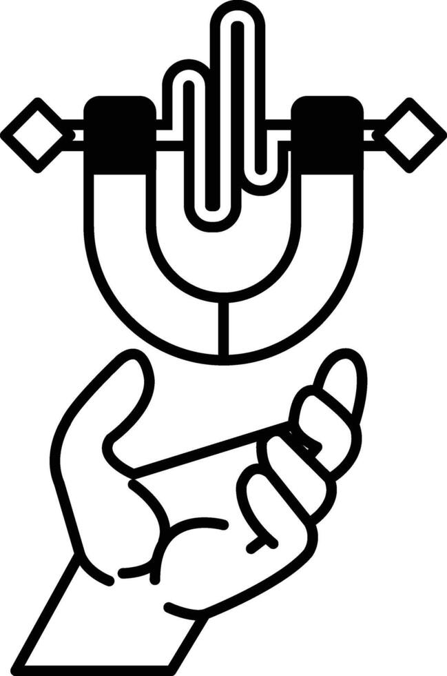 hand holding a magnet in line art style vector
