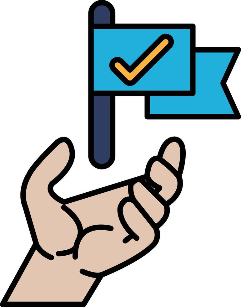 A hand holding a blue flag with a yellow check mark vector