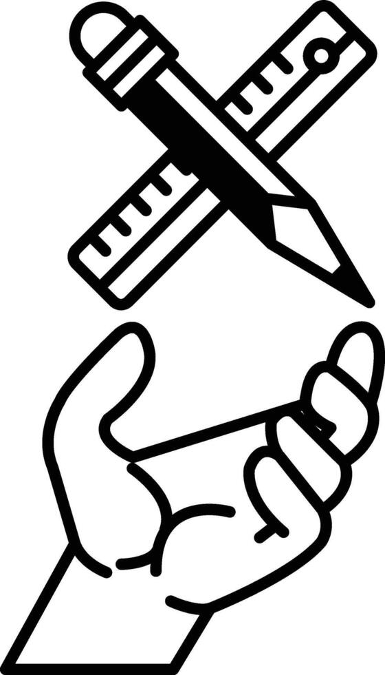 hand holding a pencil and a ruler vector