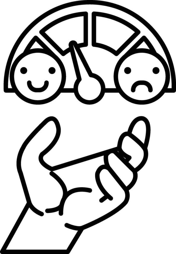 hand is holding a smiley face and a frowning face vector