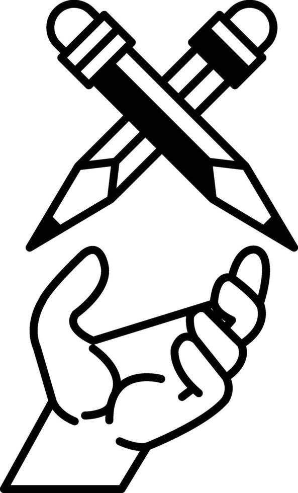 hand holding two pencils with pencil written on the pencils vector