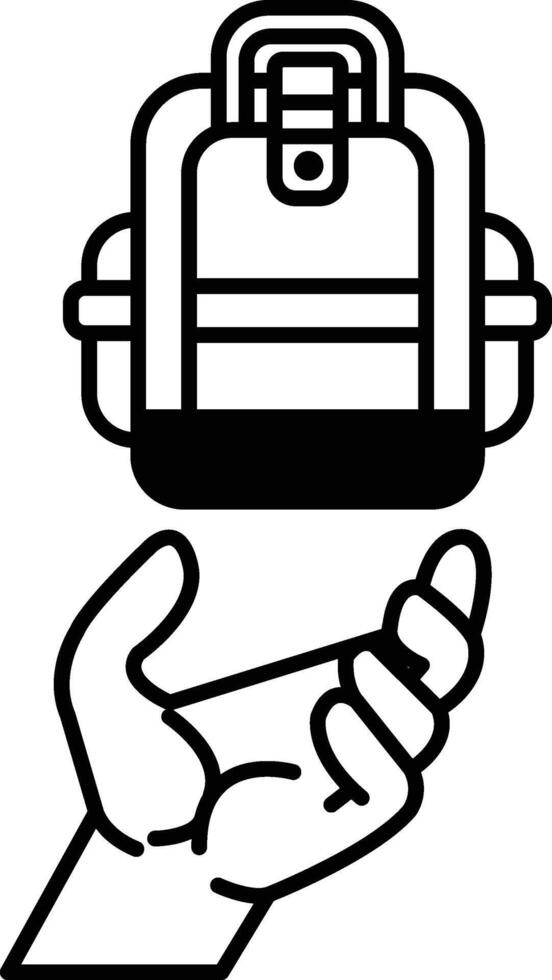 hand holding a backpack in line art style vector