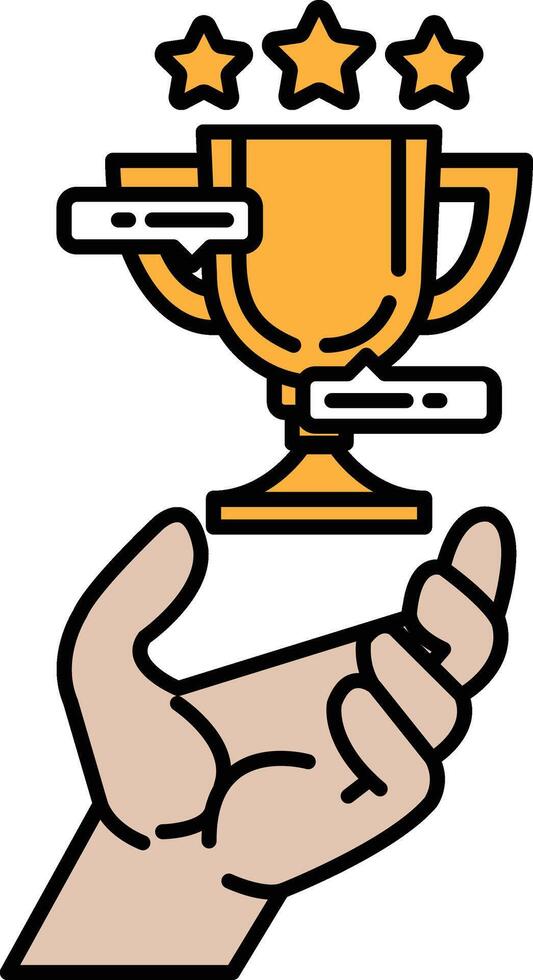 A hand holding a trophy with three stars on top vector
