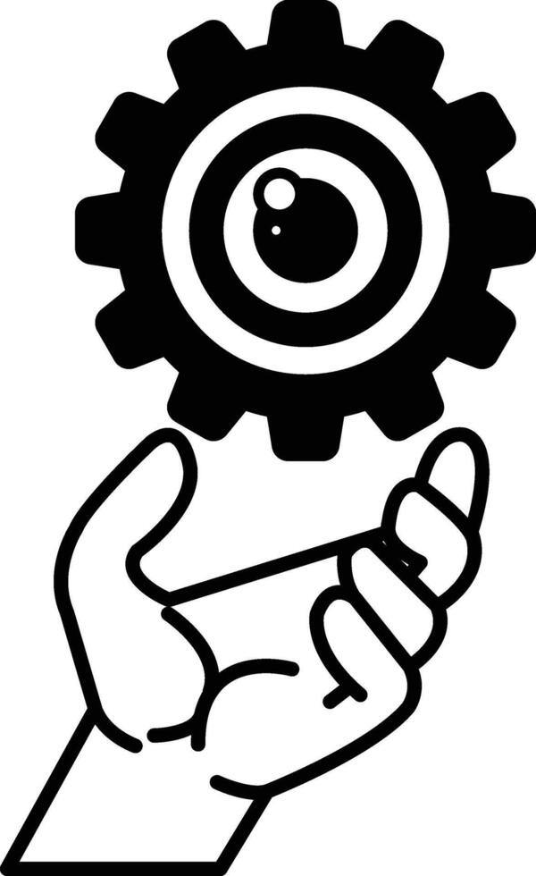 hand holding a gear with a eye in the middle vector
