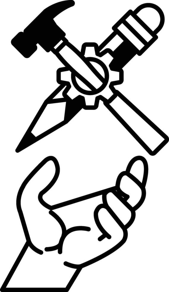 hand holding a pencil and hammer with a gear in the middle vector