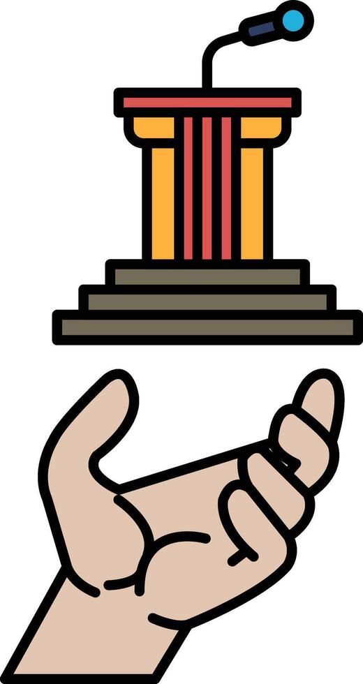 A hand is holding a microphone and a podium vector