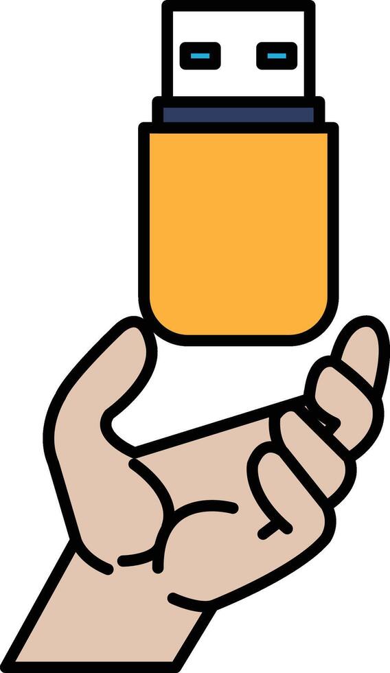 A hand holding a USB flash drive vector