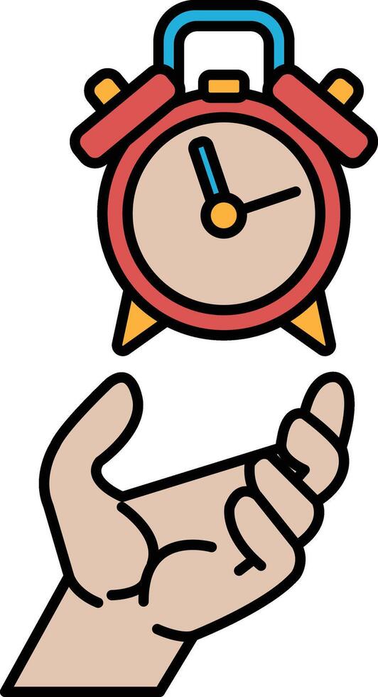A hand holding a red alarm clock with the time of 1030 vector