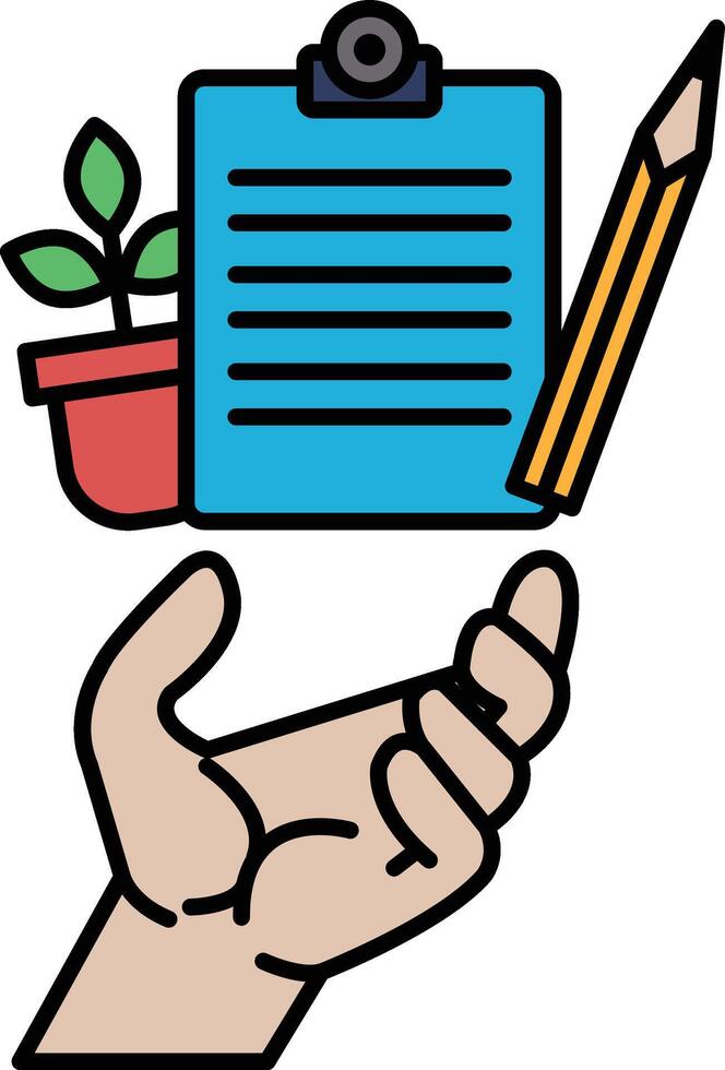 A hand holding a pencil and a piece of paper vector