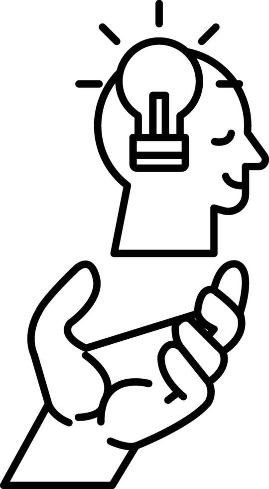 hand is holding a head with a light bulb on it vector