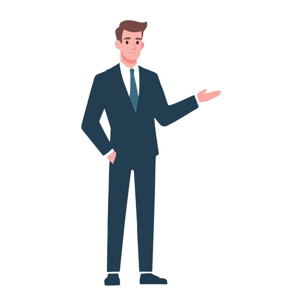 Businessman in suit and tie, pointing at something vector