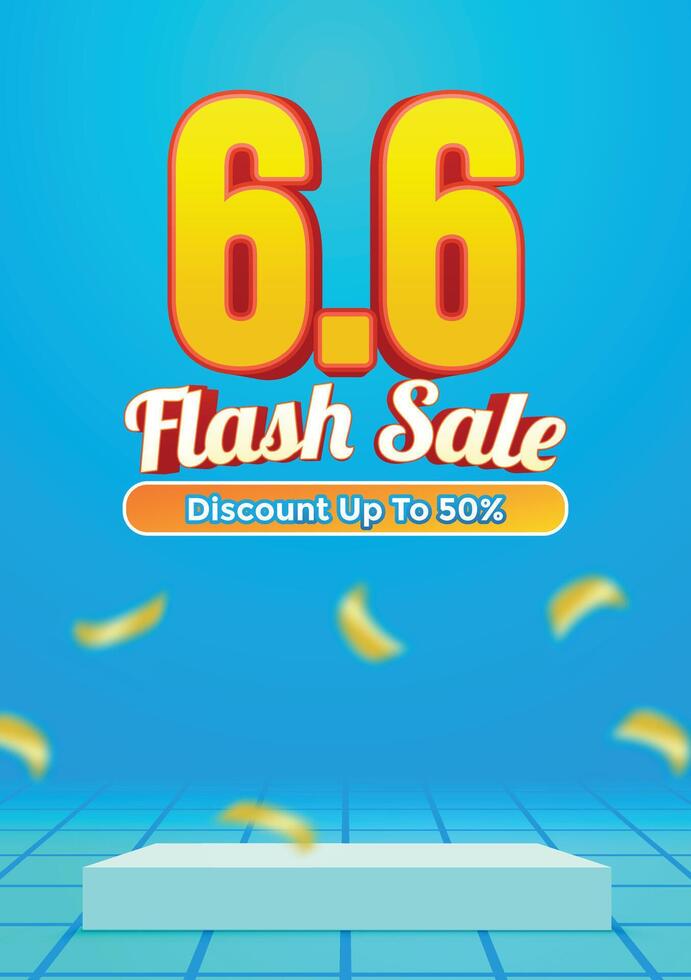 A5 Flash Sale 6.6 Poster Template with 3D Text and Product Mockup vector