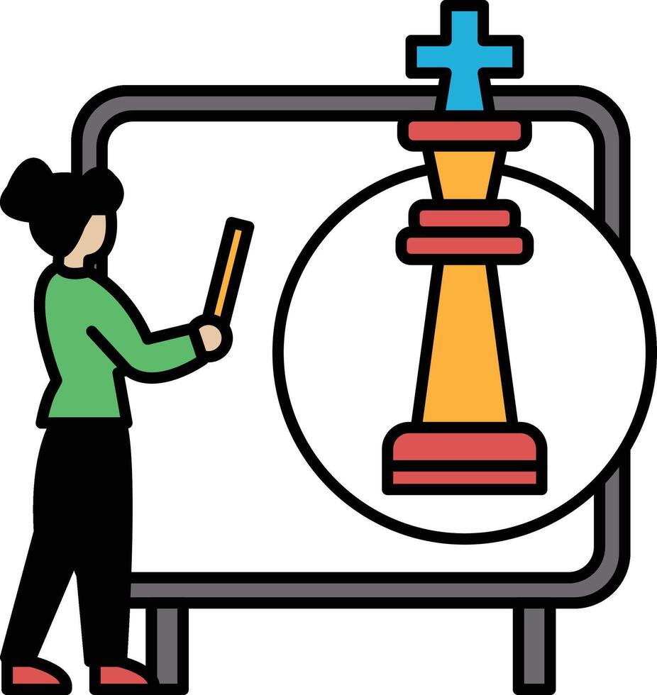 A woman is drawing a chess board with a knight on it vector