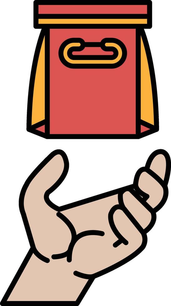 A hand is holding a red bag vector