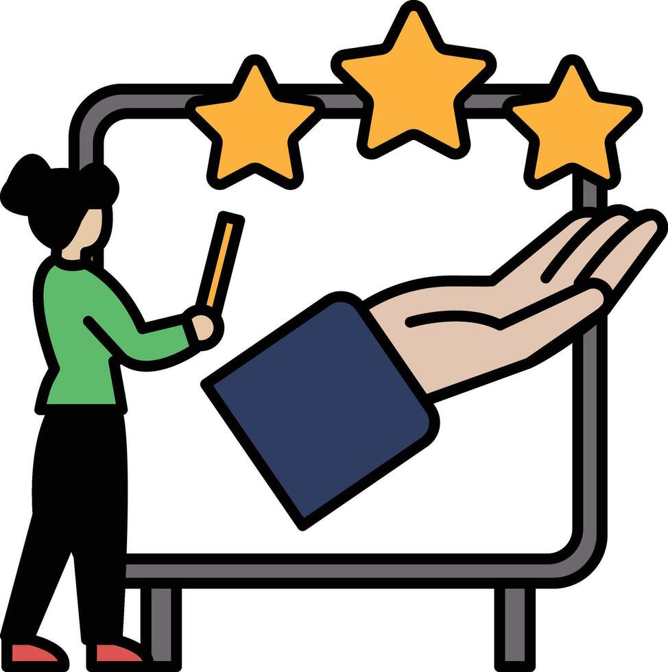 A woman is holding a pencil and drawing three stars on a board vector