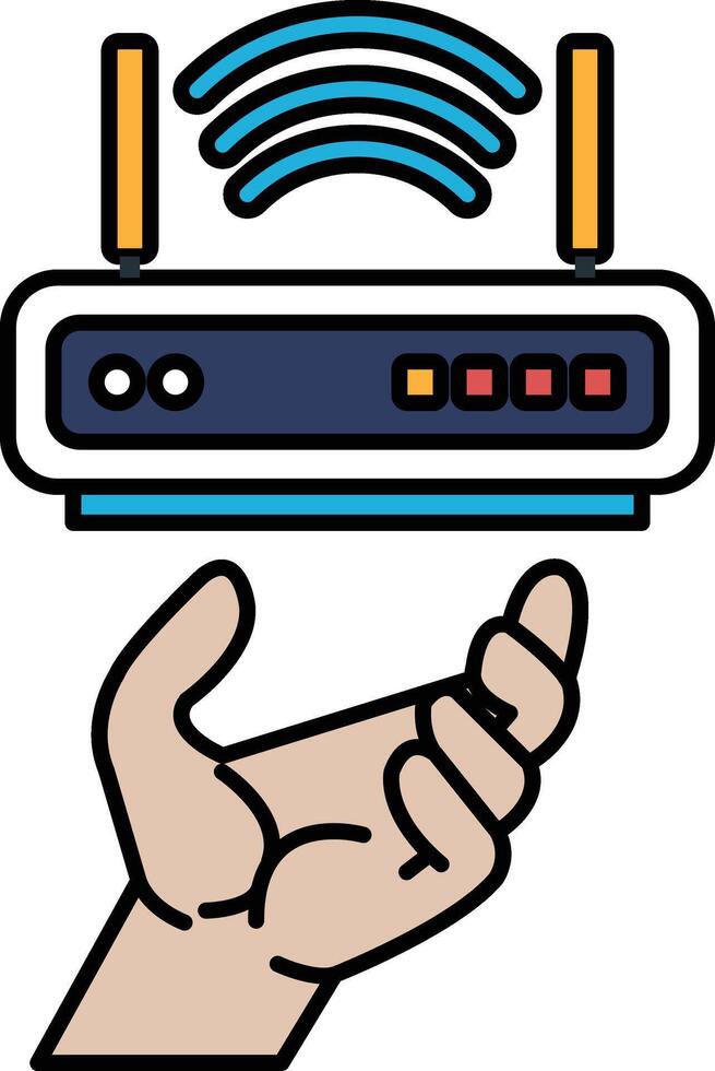 A hand is holding a Wi-Fi router vector