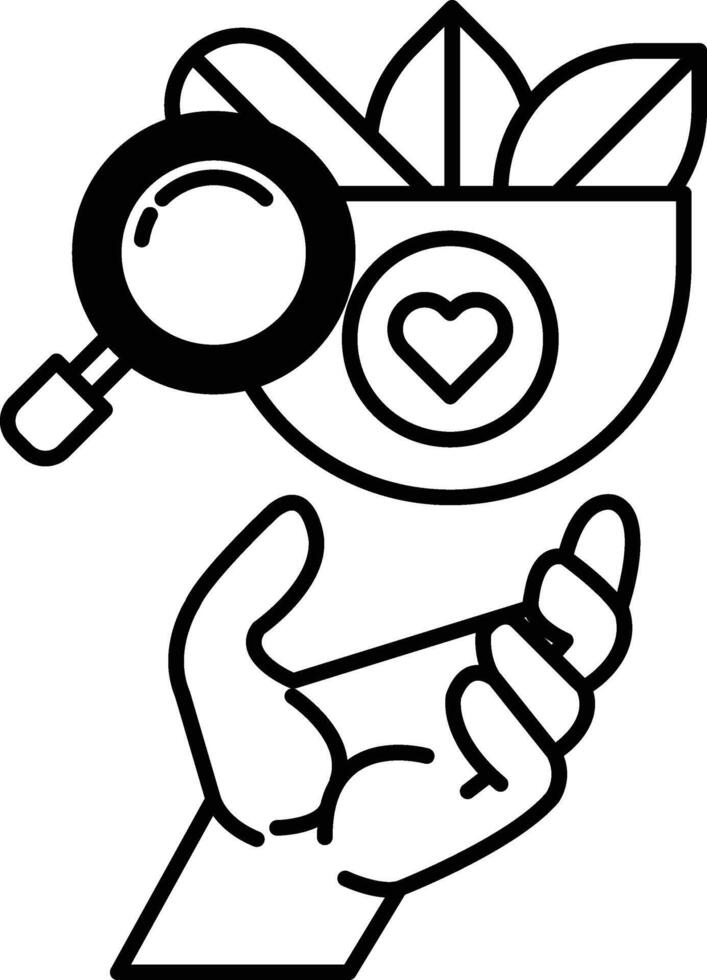 hand holding a magnifying glass over a heart vector