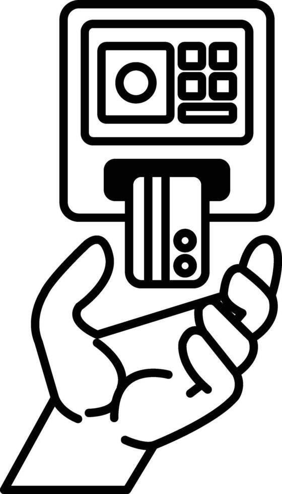A hand holding a credit card in front of a card reader vector