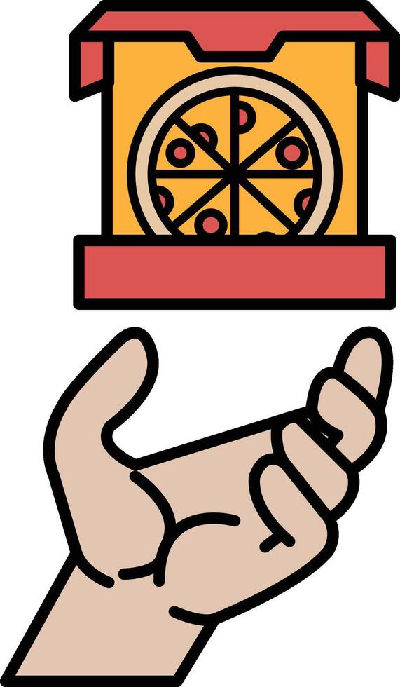 A hand holding a pizza box with a pizza inside vector
