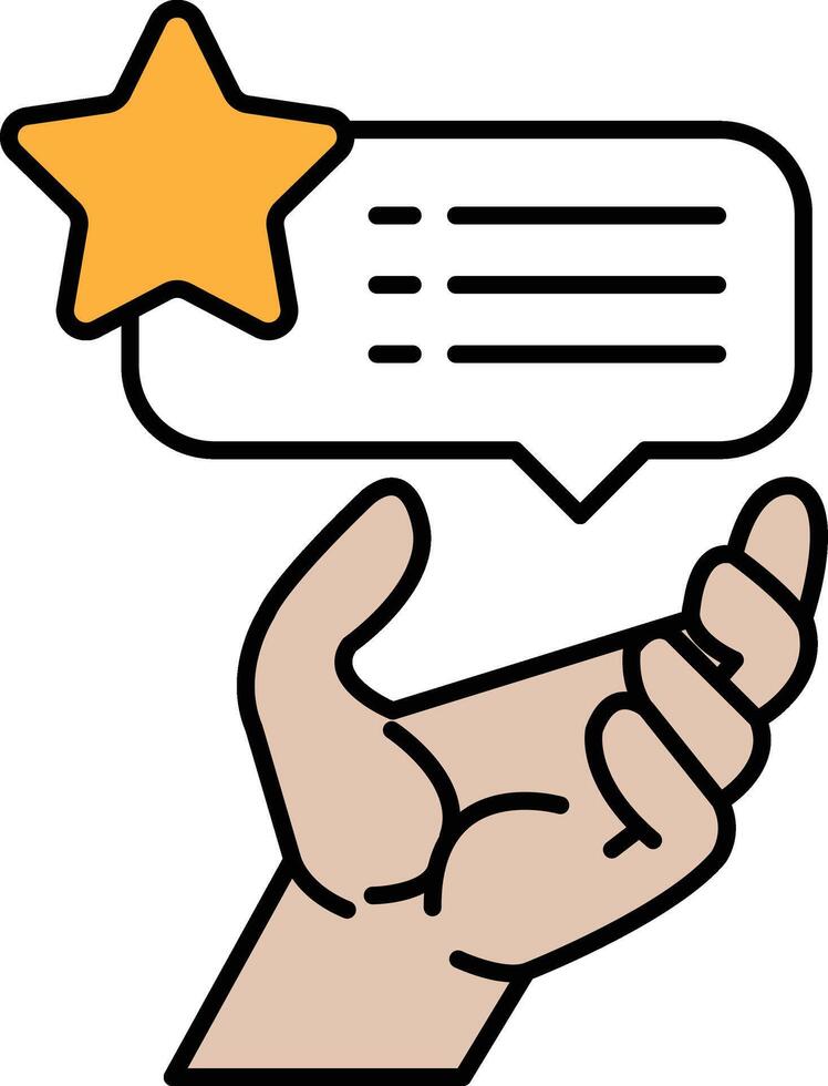 A hand holding a star and a speech bubble vector