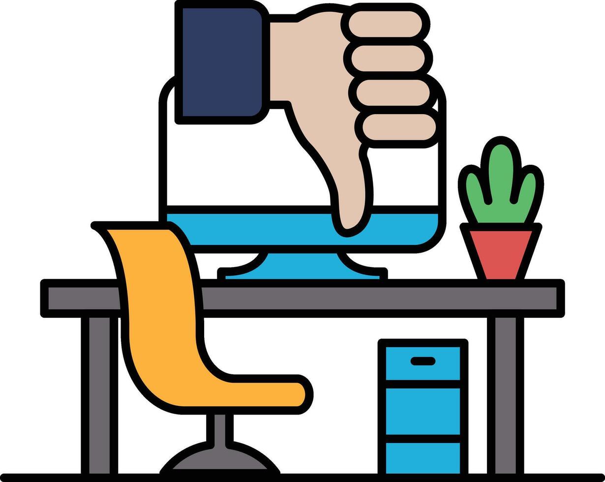 A hand is giving a thumbs down to a computer monitor vector