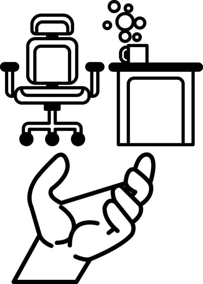 hand is holding a chair and a cup of coffee vector