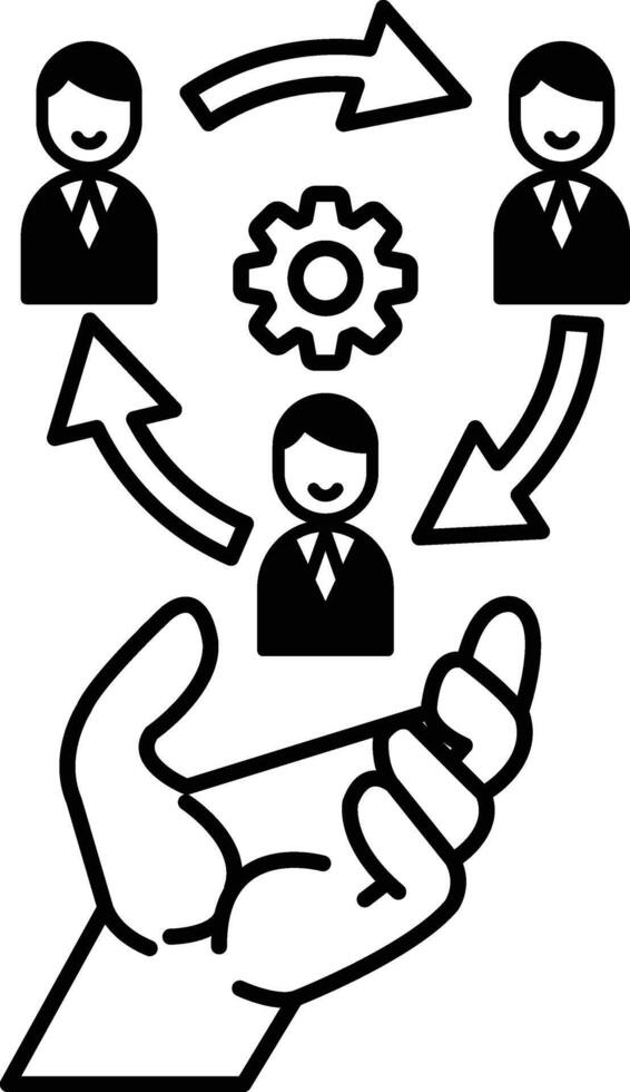 hand is holding a gear with three people in it vector