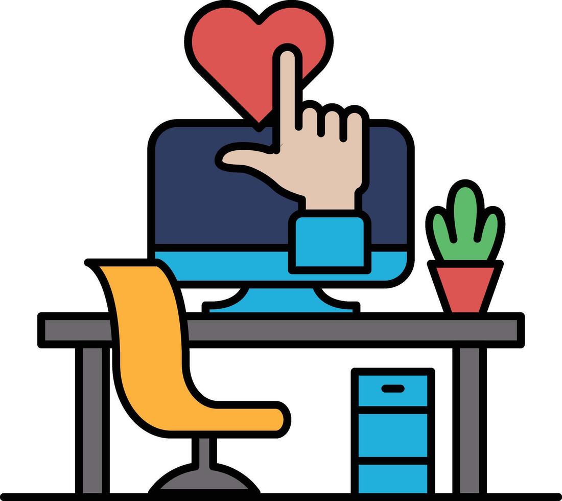 A computer monitor with a heart on it and a hand pointing to it vector