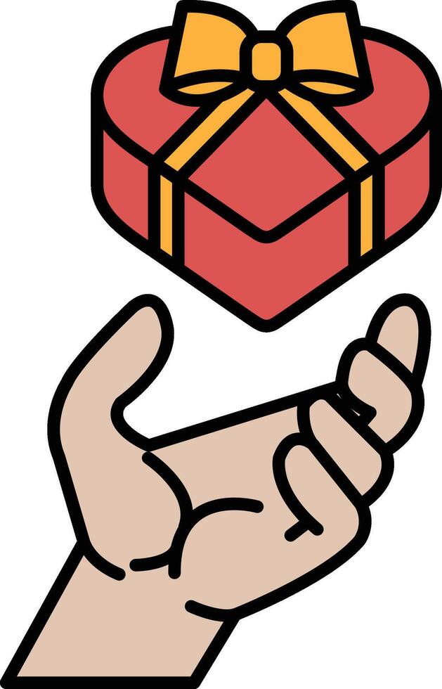 A hand holding a red box with a yellow bow vector