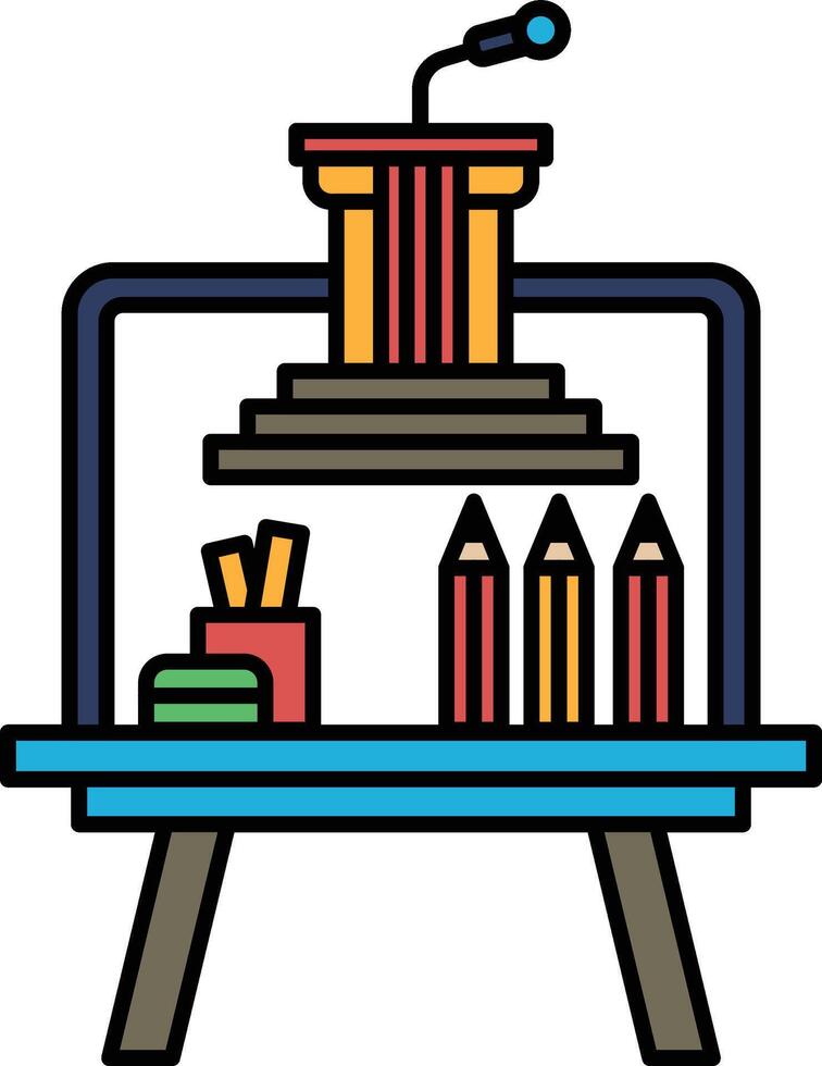 A drawing of a podium with a microphone and a microphone stand vector