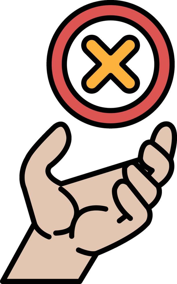 A hand holding an X with a red circle around it vector